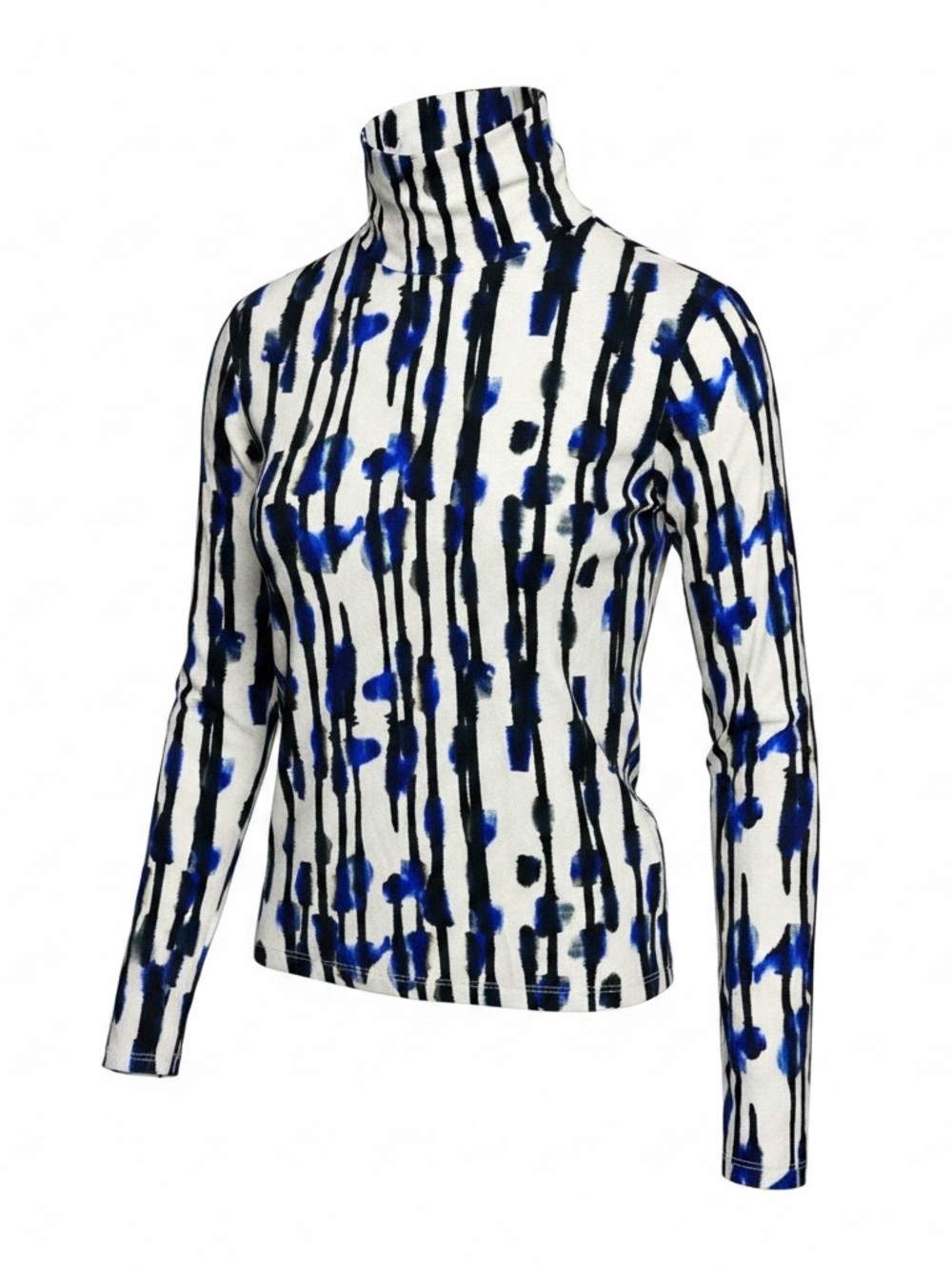 Never A Wallflower Abstract Cobalt Blue Black Mock Neck Top XS
